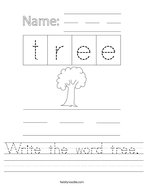 Write the word tree Handwriting Sheet