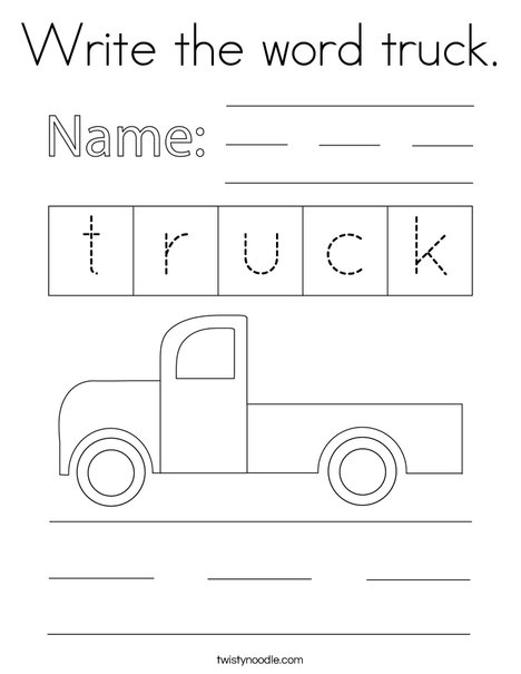 Write the word truck. Coloring Page