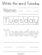 Write the word Tuesday Coloring Page