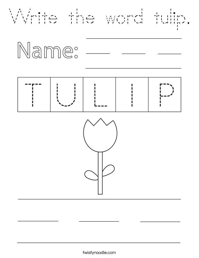 Write the word tulip. Coloring Page