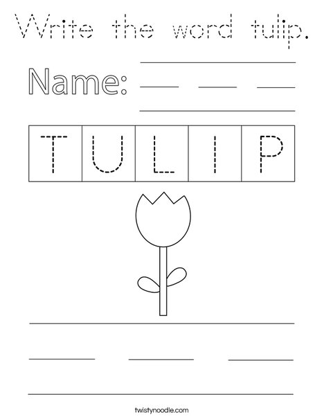 Write the word tulip. Coloring Page