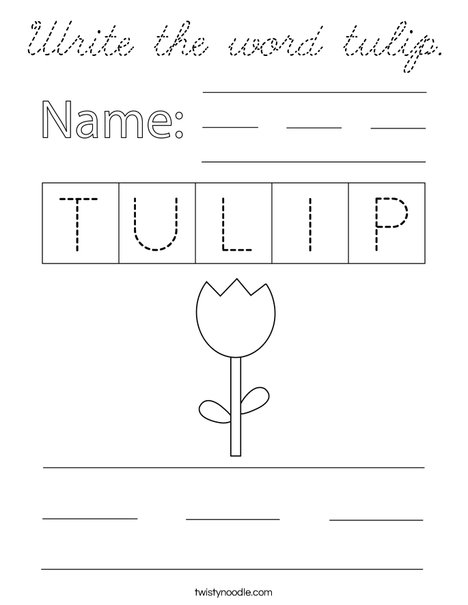 Write the word tulip. Coloring Page
