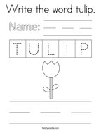 Write the word tulip Coloring Page