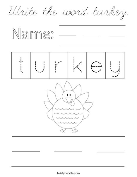 Write the word turkey. Coloring Page