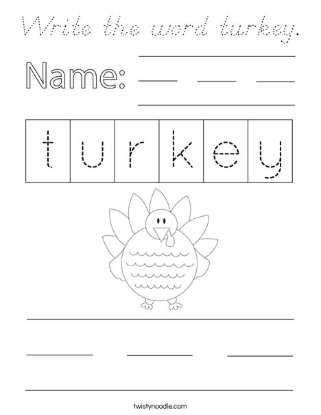 Write the word turkey. Coloring Page