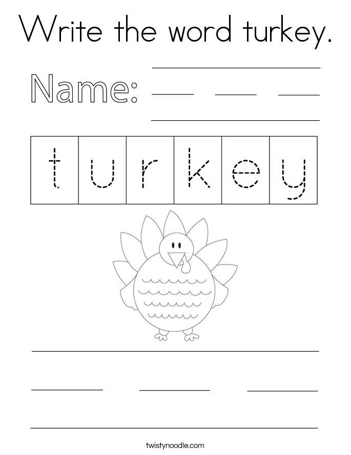 Write the word turkey. Coloring Page