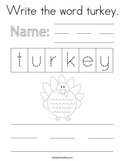 Write the word turkey Coloring Page