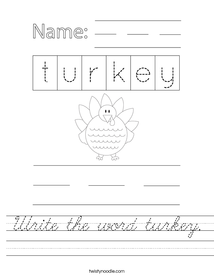 Write the word turkey. Worksheet