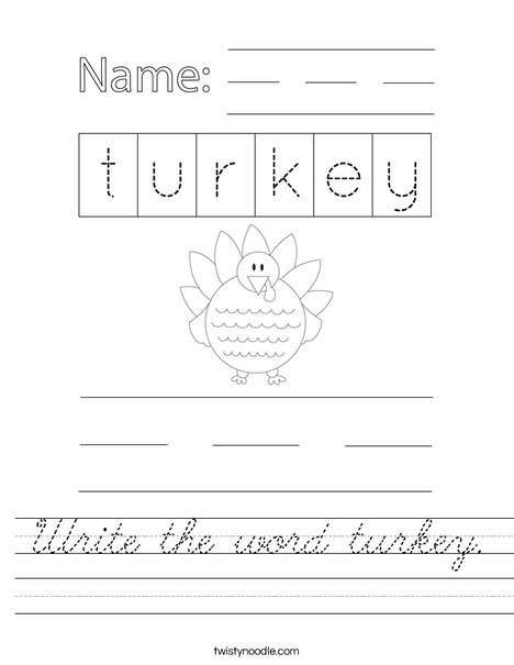 Write the word turkey. Worksheet