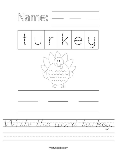 Write the word turkey. Worksheet