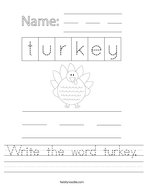 Write the word turkey Handwriting Sheet