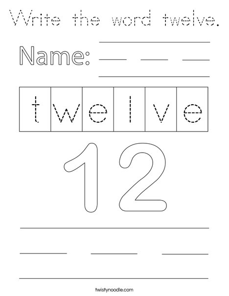 Write the word twelve. Coloring Page
