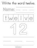 Write the word twelve Coloring Page