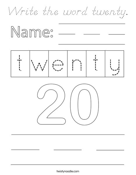 Write the word twenty. Coloring Page