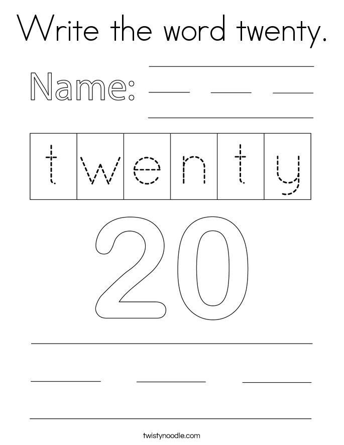 Write the word twenty. Coloring Page