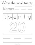 Write the word twenty Coloring Page