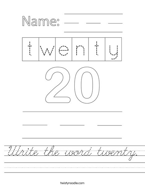 Write the word twenty. Worksheet