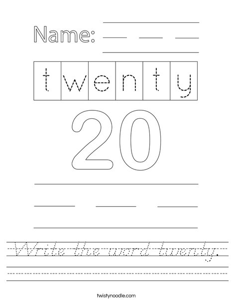 Write the word twenty. Worksheet