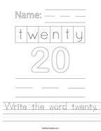 Write the word twenty Handwriting Sheet