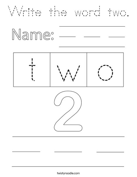 Write the word two. Coloring Page