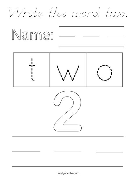 Write the word two. Coloring Page
