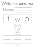 Write the word two Coloring Page