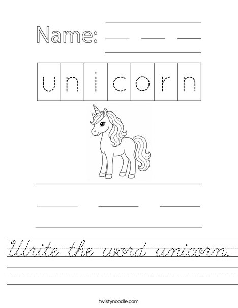 Write the word unicorn. Worksheet
