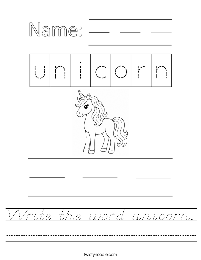 Write the word unicorn. Worksheet