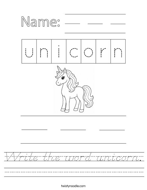 Write the word unicorn. Worksheet