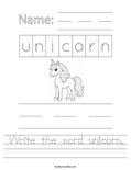 Write the word unicorn. Worksheet