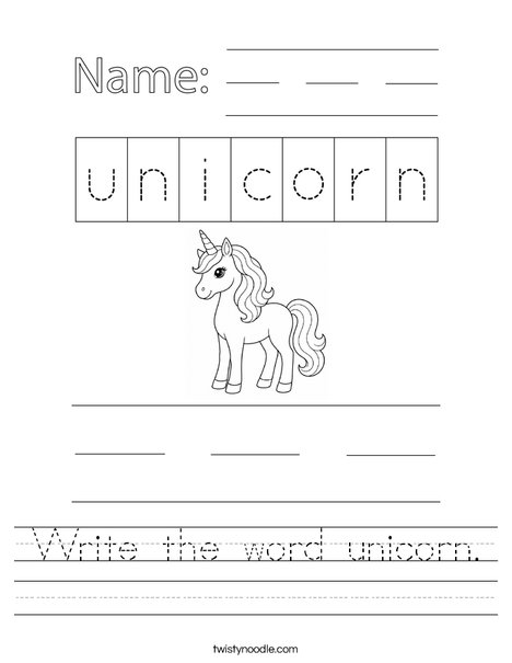 Write the word unicorn. Worksheet