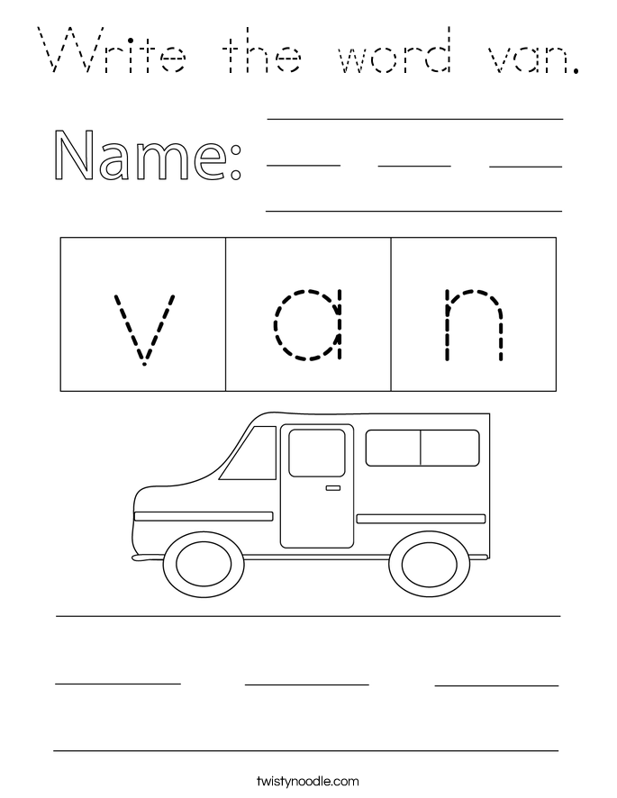 Write the word van. Coloring Page