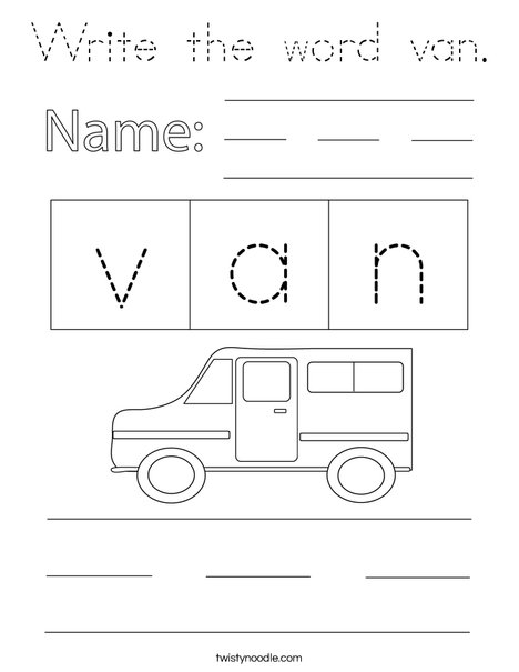 Write the word van. Coloring Page