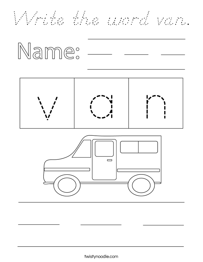 Write the word van. Coloring Page