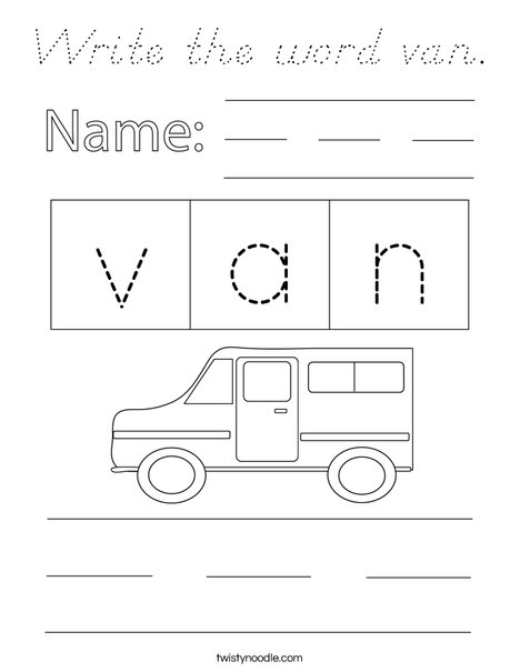 Write the word van. Coloring Page
