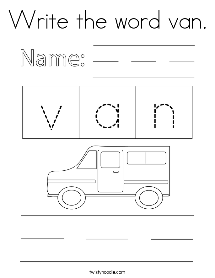 Write the word van. Coloring Page