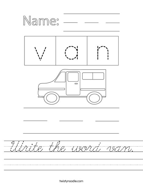 Write the word van. Worksheet