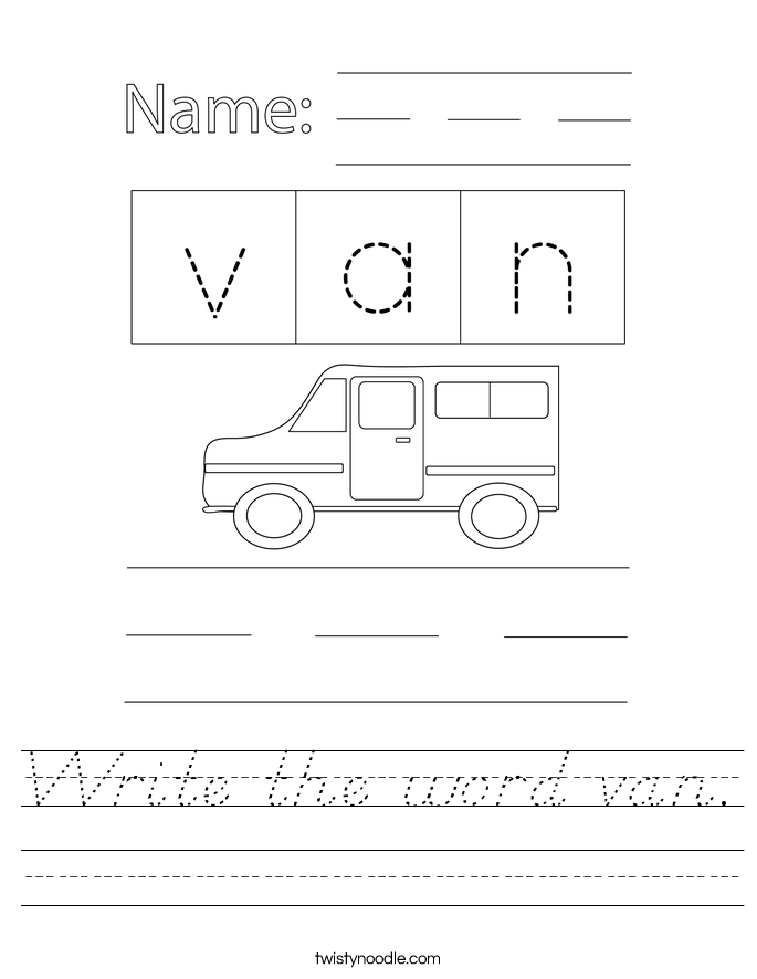 Write the word van. Worksheet