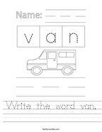 Write the word van Handwriting Sheet