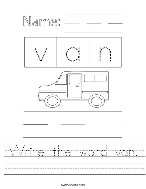 Write the word van. Worksheet