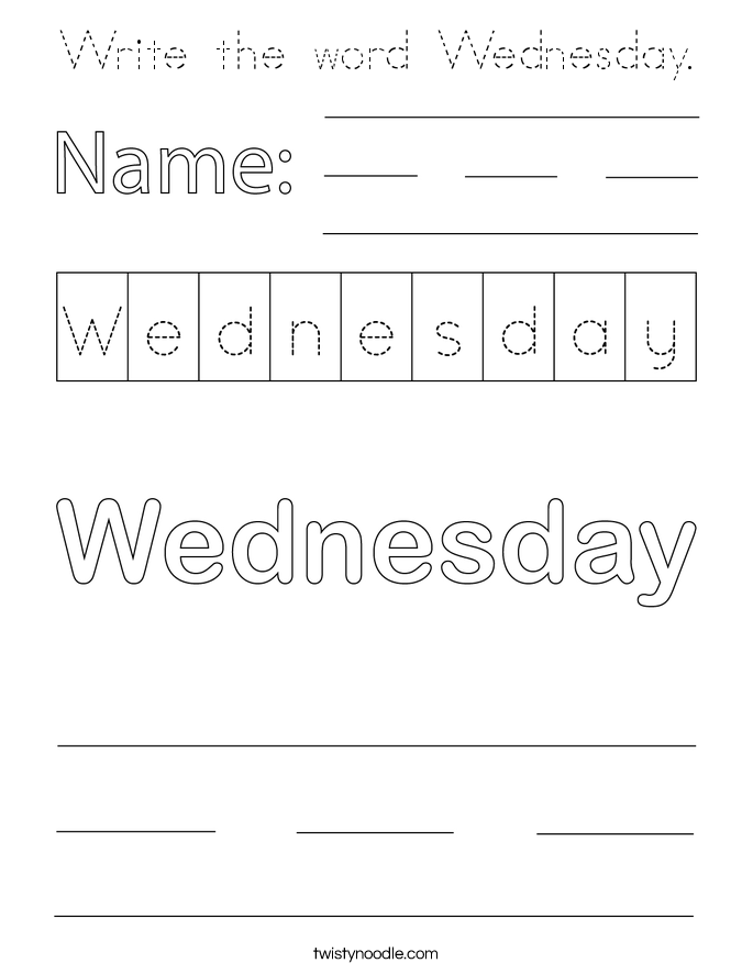 Write the word Wednesday. Coloring Page