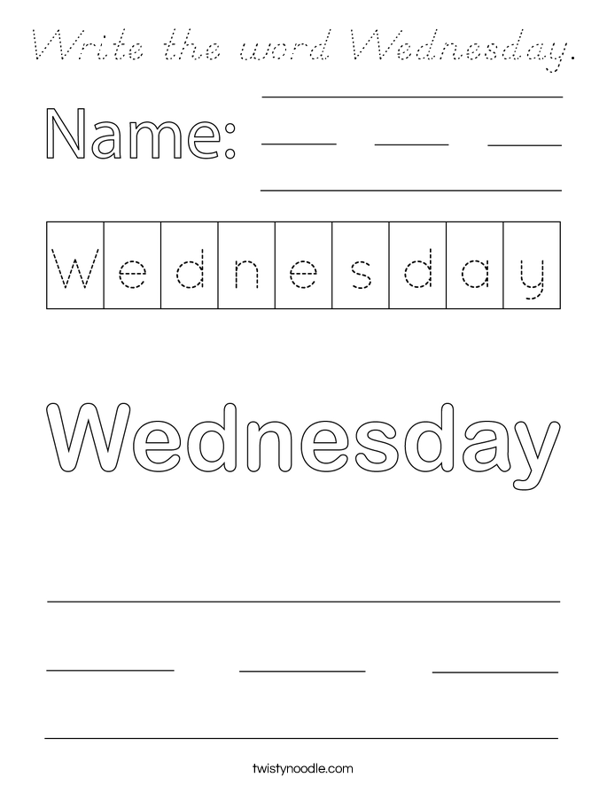 Write the word Wednesday. Coloring Page