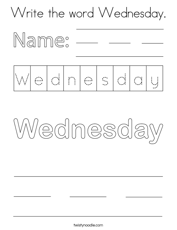 Write the word Wednesday. Coloring Page