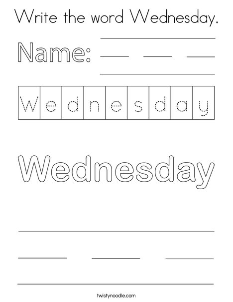 Write the word Wednesday. Coloring Page