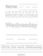 Write the word Wednesday Handwriting Sheet