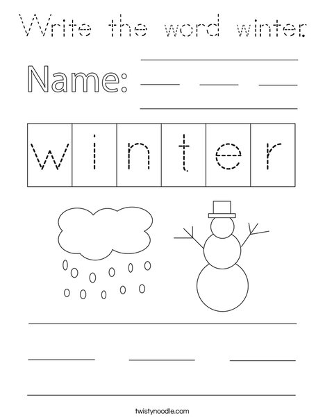 Write the word winter. Coloring Page