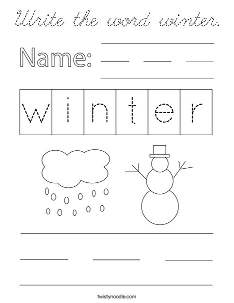 Write the word winter. Coloring Page