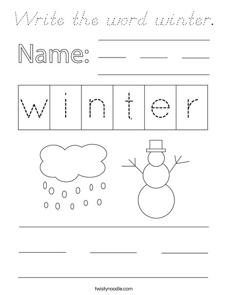 Write the word winter. Coloring Page