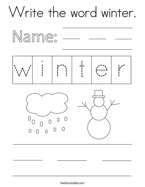 Write the word winter. Coloring Page