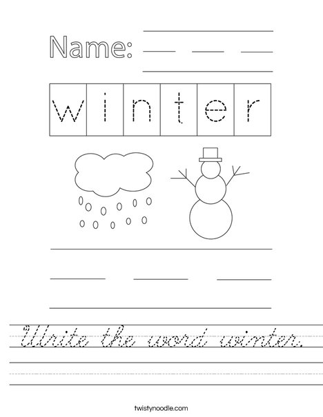 Write the word winter. Worksheet